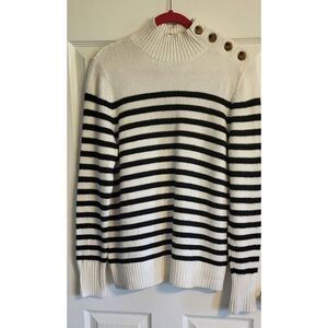 Chaps Woman's Pullover Sweater, White with Black‎ Stripes Size Small